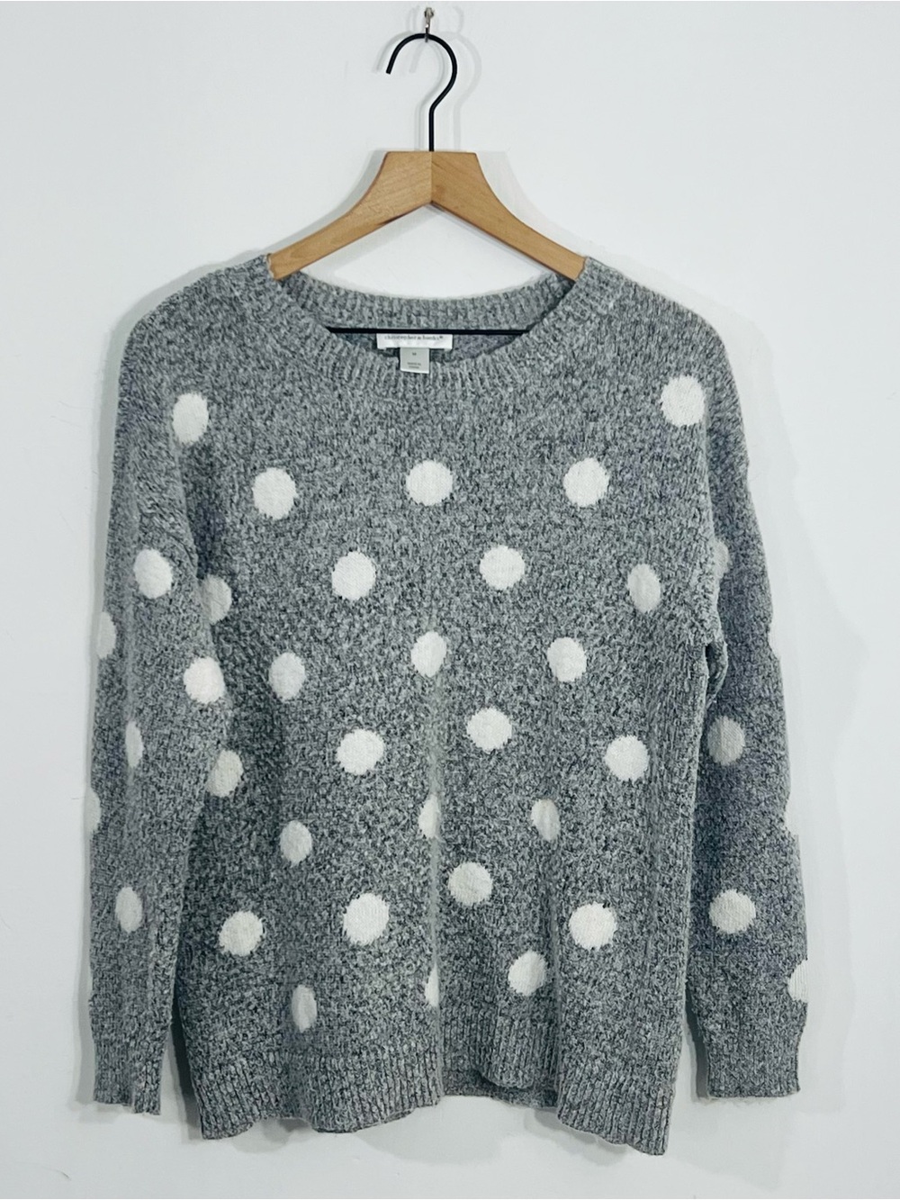 Christopher & Banks Gray White Knit Polka Dot Crewneck Pullover Sweater Size M